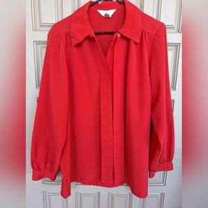 Fashion Attitude Blouse Sz12 Collar/Cuffs Button Gown Poly Red Gather Shoulder